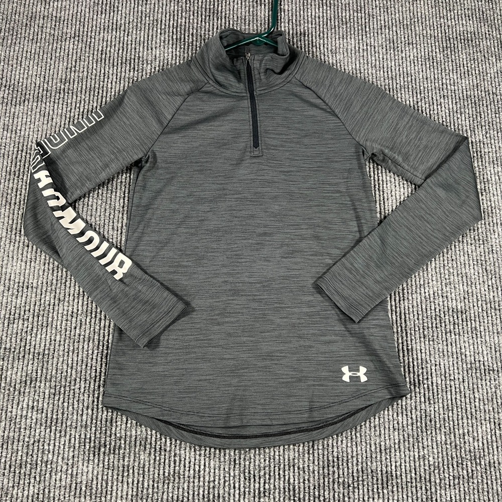 Under Armour Shirt Youth Girls Large Gray Long Sleeve 1/4 Zip Mock Neck Active - Picture 2 of 11
